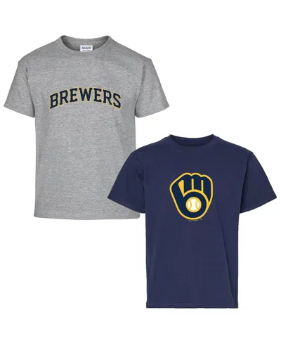Soft As A Grape Kids' Big Boys And Girls Navy/heather Gray Milwaukee Brewers Two-pack T-shirt Set In Multi