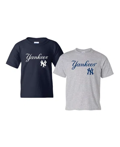 Soft As A Grape Kids' Big Boys And Girls Navy/heather Gray New York Yankees 2-pack Logo T-shirt Set In Multi