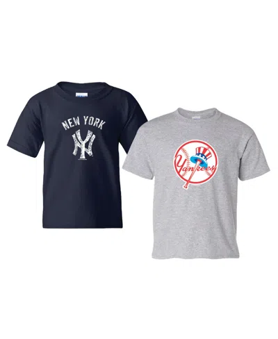 Soft As A Grape Kids' Big Boys And Girls Navy/heather Gray New York Yankees Cooperstown 2-pack T-shirt Set In Multi
