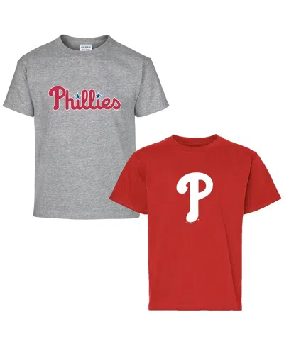 Soft As A Grape Kids' Big Boys And Girls Red/gray Philadelphia Phillies T-shirt, Set Of 2