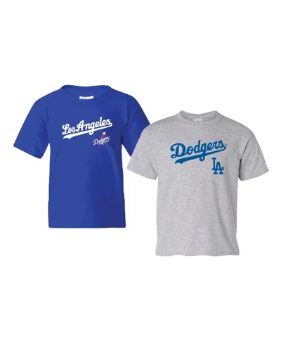 Soft As A Grape Kids' Big Boys And Girls Royal/heather Gray Los Angeles Dodgers 2-pack Logo T-shirt Set In Multi