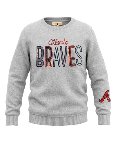 Soft As A Grape Kids' Big Girls Heather Gray Atlanta Braves Nantucket Sequin Fleece Crewneck Sweatshirt In Blue