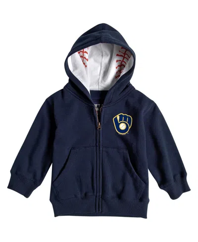 Soft As A Grape Babies' Boys And Girls Toddler  Navy Milwaukee Brewers Baseball Print Full-zip Hoodie