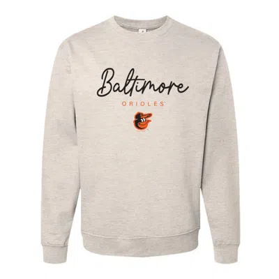 Soft As A Grape Oatmeal Baltimore Orioles Pigment Dye Crewneck Sweatshirt In Gray