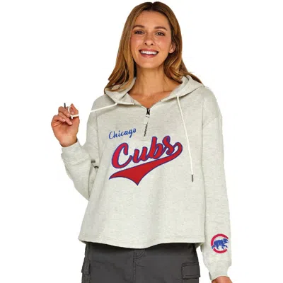 Soft As A Grape Oatmeal Chicago Cubs Fleece Quarter-zip Hoodie In Brown