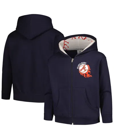 Soft As A Grape Babies' Toddler Navy Atlanta Braves Baseball Full-zip Hoodie Jacket In Blue