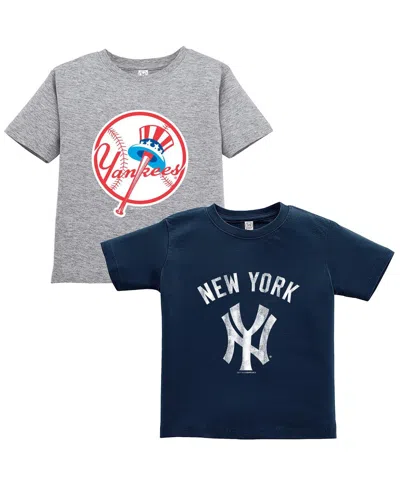 Soft As A Grape Babies' Toddler Navy/gray New York Yankees Cooperstown Collection T-shirt, Set Of 2 In Multi