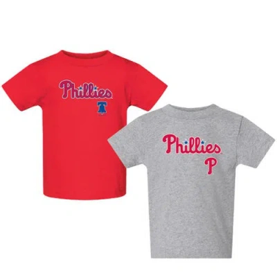 Soft As A Grape Kids'  Toddler Red/gray Philadelphia Phillies Logo 2-pack T-shirt Set In Multi