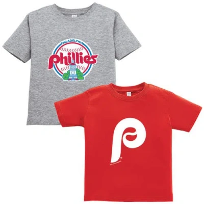 Soft As A Grape Kids' Toddler  Red/gray Philadelphia Phillies Cooperstown Collection Two-pack T-shirt Set