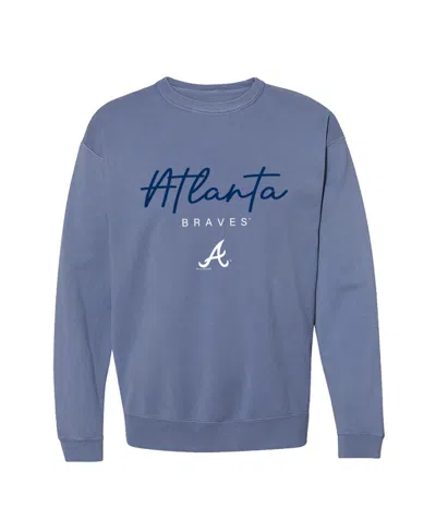 Soft As A Grape Women's Atlanta Braves Pigment-dye Fleece-lined Crewneck Sweatshirt In Navy