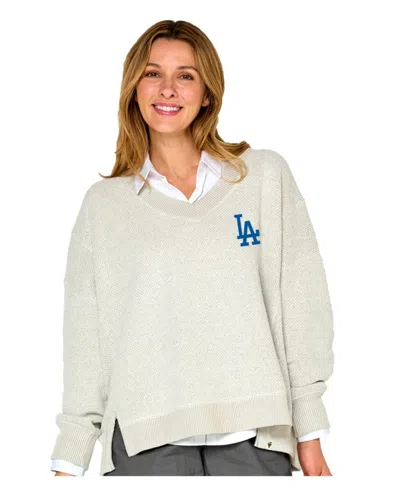 Soft As A Grape Women's Beige Los Angeles Dodgers Popcorn V-neck Sweater In Gray