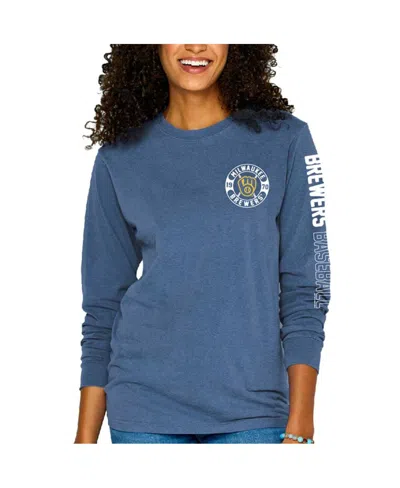 Soft As A Grape Women's Blue Milwaukee Brewers Pigment-dyed Long Sleeve T-shirt