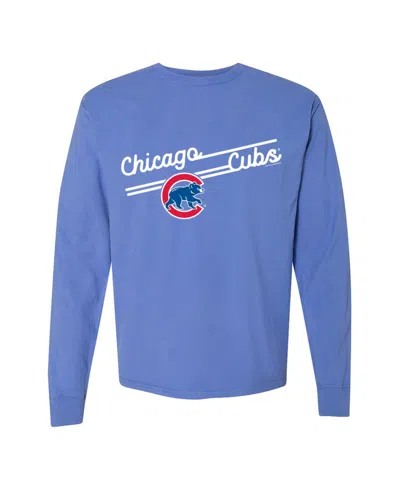 Soft As A Grape Women's Chicago Cubs Boxy-fit Crewneck Long-sleeve Cotton T-shirt In Blue