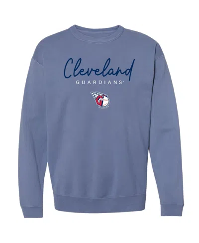 Soft As A Grape Women's Cleveland Guardians Pigment Dye Fleece-lined Crewneck Sweatshirt In Blue