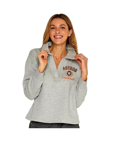 Soft As A Grape Women's Heather Gray Houston Astros Collared Boxy V-neck Pullover Sweatshirt