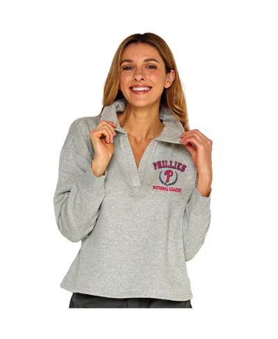 Soft As A Grape Women's Heather Gray Philadelphia Phillies Collared Boxy V-neck Pullover Sweatshirt