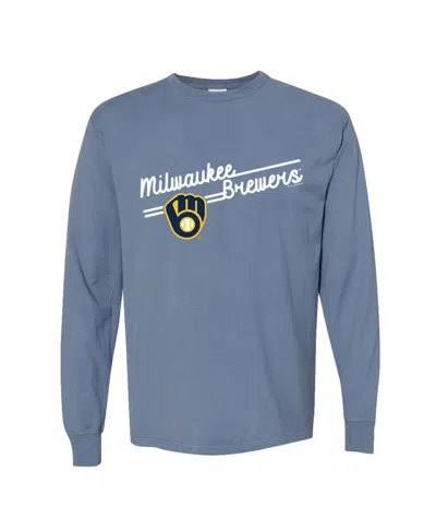 Soft As A Grape Women's Milwaukee Brewers Pigment Dye Long-sleeve T-shirt In Blue