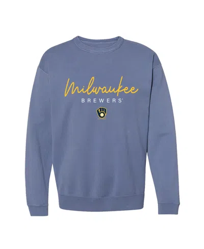 Soft As A Grape Women's Milwaukee Brewers Pigment-dye Relaxed-fit Long-sleeve Crewneck Sweatshirt In Navy