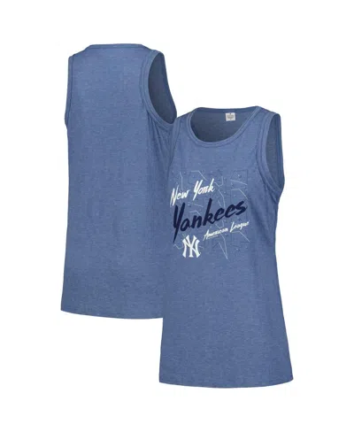 Soft As A Grape Women's Navy New York Yankees Plus Size Curvy High Neck Tri-blend Tank Top