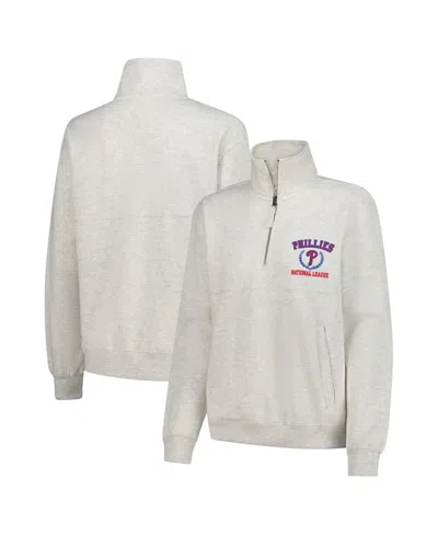 Soft As A Grape Women's Oatmeal Philadelphia Phillies Quarter-zip Fleece Pullover Sweatshirt In Brown