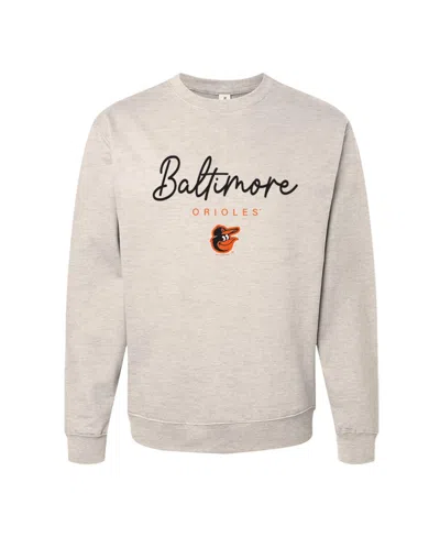 Soft As A Grape Women's  Oatmeal Baltimore Orioles Pigment Dye Crewneck Sweatshirt In Gray