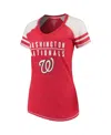 SOFT AS A GRAPE WOMEN'S SOFT AS A GRAPE RED WASHINGTON NATIONALS COLOR BLOCK V-NECK T-SHIRT