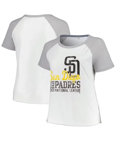 Soft As A Grape Women's White San Diego Padres Plus Size Baseball Raglan T-shirt In Neutral