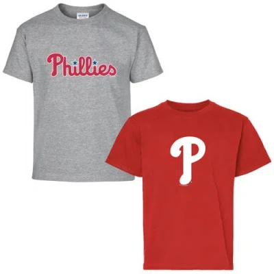 Soft As A Grape Kids' Youth   Red/gray Philadelphia Phillies Two-pack T-shirt Set