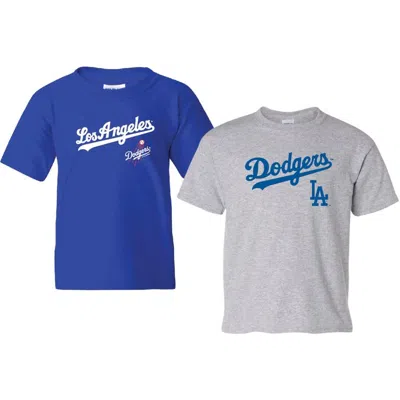 Soft As A Grape Kids' Youth  Royal/heather Gray Los Angeles Dodgers 2-pack Logo T-shirt Set In Blue