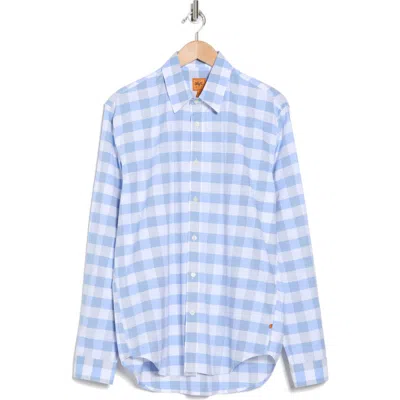 Soft Cloth Anson Trim Fit Check Slub Button-up Shirt In Blue
