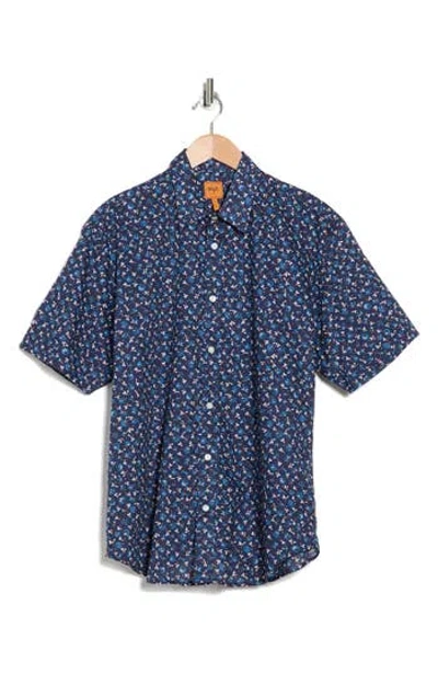 Soft Cloth Nautilus Print Short Sleeve Button-up Shirt In Navy