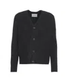 Soft Goat Alpaca Knit Cardigan With V-neck And Ribbed Details In Black