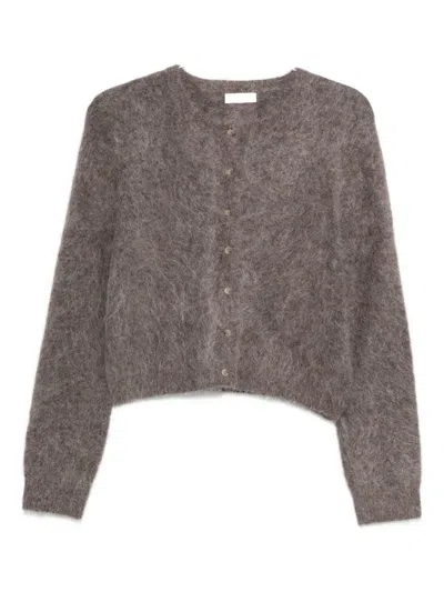 Soft Goat Alpaca Wool-blend Buttoned Cardigan In Gray