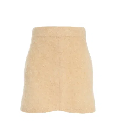 Soft Goat Alpaca Wool Blend Mini Skirt With High-waisted Silhouette In Neutral