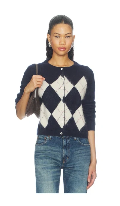 Soft Goat Button-down Argyle Cardigan In Blue