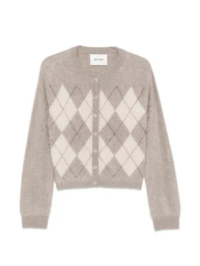 Soft Goat Argyle Cashmere Cardigan In Brown