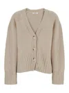 Soft Goat Beige Cardigan With V Neck And Ribbed Trims In Cashmere Woman