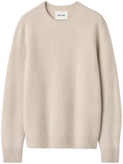 Soft Goat Beige Cashmere Crew Neck Sweater With Ribbed Cuffs And Hem In Neutral