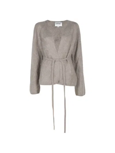 Soft Goat Belted Brushed-finish Cardigan In Gray
