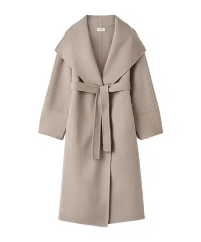 Soft Goat Belted Coat In Neutral