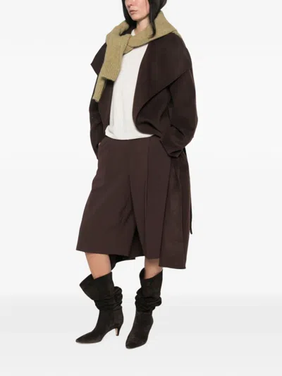 Soft Goat Belted Shawl-collar Coat In Brown