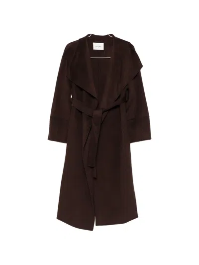 Soft Goat Belted Shawl-collar Coat In Brown