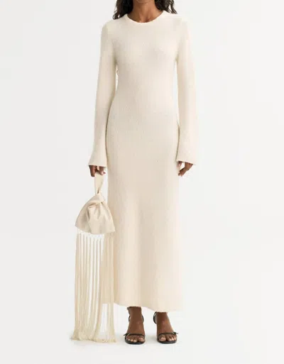 Soft Goat Boucle Long Sleeve Dress In Feather White In Neutral