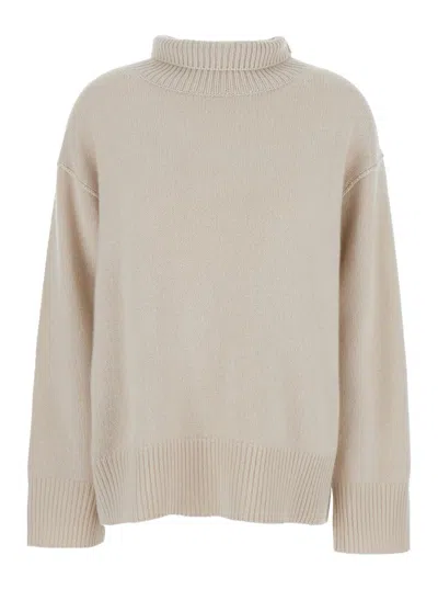 SOFT GOAT 'BOYFRIEND' BEIGE TURTLENECK SWEATER WITH DROPPED SHOULDERS IN CASHMERE WOMAN