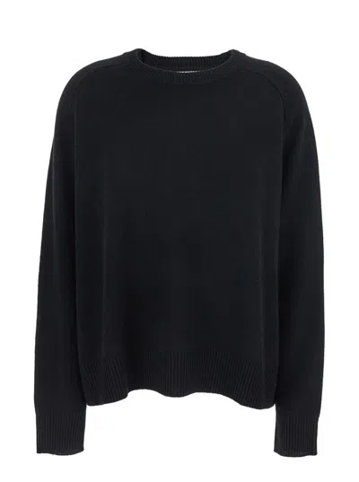 SOFT GOAT 'BOYFRIEND' BLACK CREWNECK SWEATER WITH DROPPED SHOULDERS IN CASHMERE WOMAN