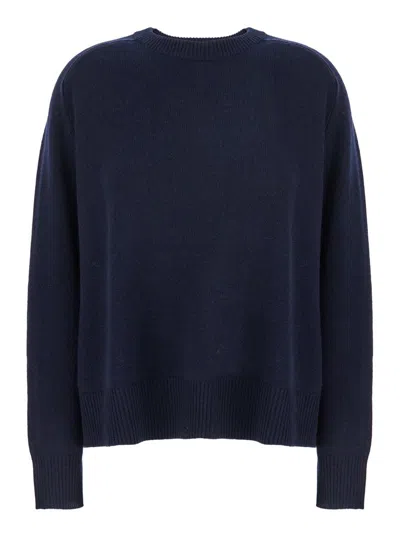 SOFT GOAT 'BOYFRIEND' BLUE CREWNECK SWEATER WITH DROPPED SHOULDERS IN CASHMERE WOMAN