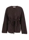 Soft Goat Brown Cardigan With V Neck And Front Belt Closure In Cashmere Woman In Brown