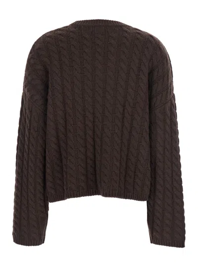 SOFT GOAT BROWN CROPPED CREWNECK KNIT SWEATER IN CASHMERE WOMAN