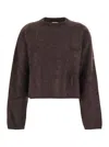 Soft Goat Brown Cropped Crewneck Sweater With Brushed Effect In Cashmere Woman In Brown