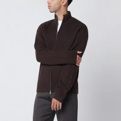 SOFT GOAT BROWN WOOL AND CASHMERE CARDIGAN